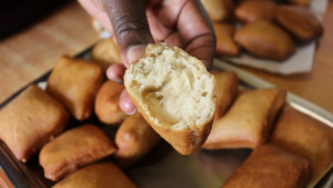 Soft and fluffy interior of the sourdough mandazi