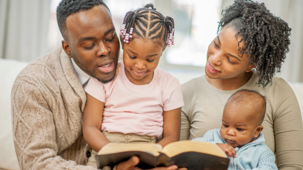 a family reading the Bible together