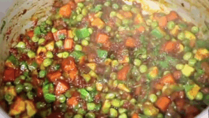 the flavor base with the vegetables ready..