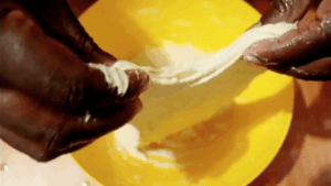 stretching and folding the sourdough dough.