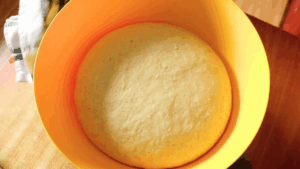 proofed mahamri dough that has doubled in size.