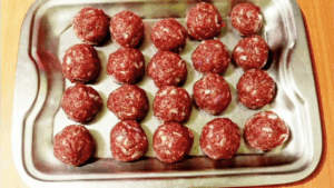 Shaped meatballs ready to fry