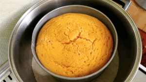 Cake baked using the salt-in-pan method.