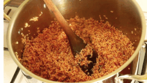 The rice fully coated in the rich sauce and ready for the next step.