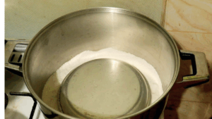 our no-oven setting for baking the sourdough cake