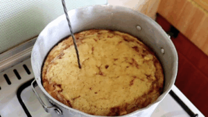 no-oven apple cake on the stovetop now ready