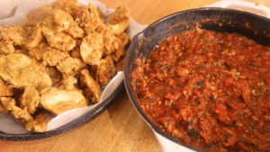 The Bhajia with Cassava Flour With a Tomato chutney Dip